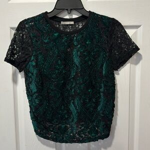 Zara Trafaluc Size Medium Emerald Green Velvet see through top. Gently worn.